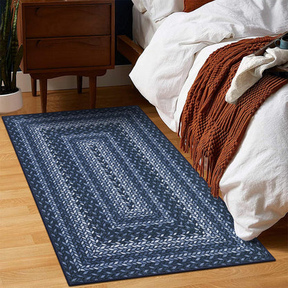 2x3 Small Area Rug Entryway Easy Jute Door Mat Stain Resistant Indoor Outdoor Mats Low Pile Washable Front Door Throw Carpet Modern Bordered Braided Print Rugs for Bedroom Living Room, Slateblue
