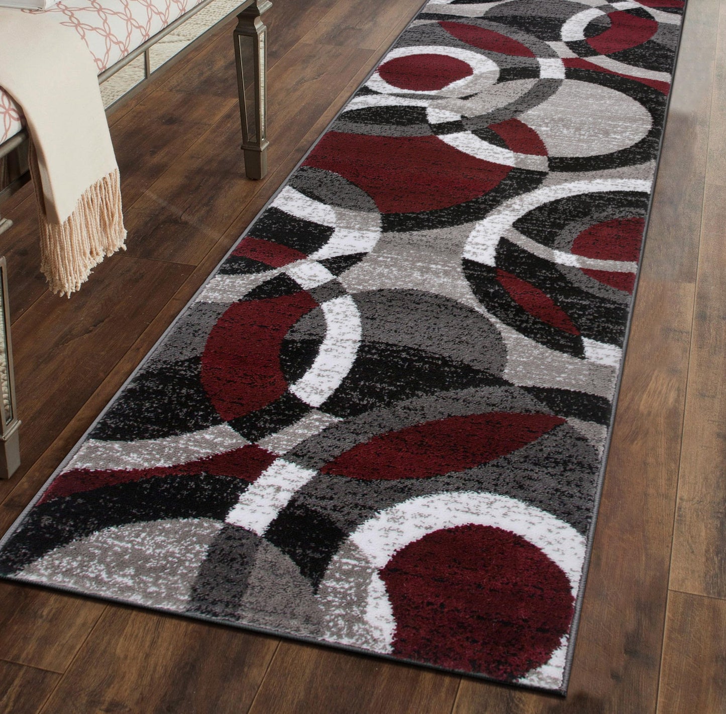 Rugshop Contemporary Abstract Circles Perfect for high Traffic Areas of Your Living Room,Bedroom,Home Office,Kitchen Runner Rug 2' x 7'2" Red