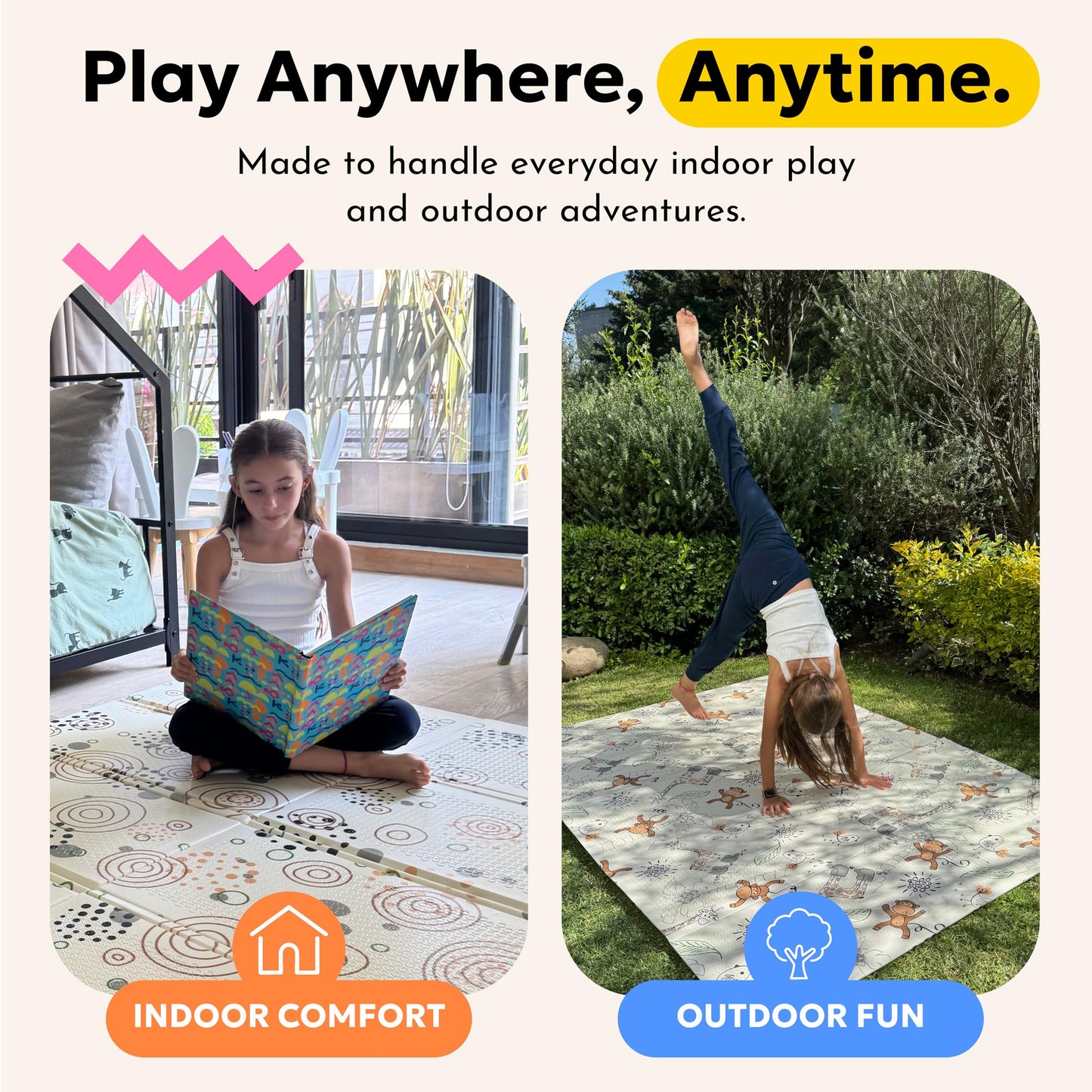 Miotetto Foldable Baby Play Mat – 78"x59" Non-Toxic, Reversible, Waterproof, Portable Baby Mat for Floor, Foam mat for Easy Storage & Travel, Large playmat for Kids, Floor mat for Any Playroom
