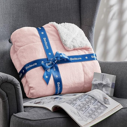 Bedsure GentleSoft Sherpa Fleece Blankets Queen Size for Bed - Thick and Warm Throw for Girls, Soft Fuzzy Plush Queen Blanket for Winter, Pink, 90x90 Inches