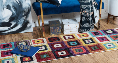 Unique Loom Estrella Collection Colorful, Geometric, Squares Modern, Abstract Area Rug (2' 2 x 6' 7 Runner, Multi/Beige)