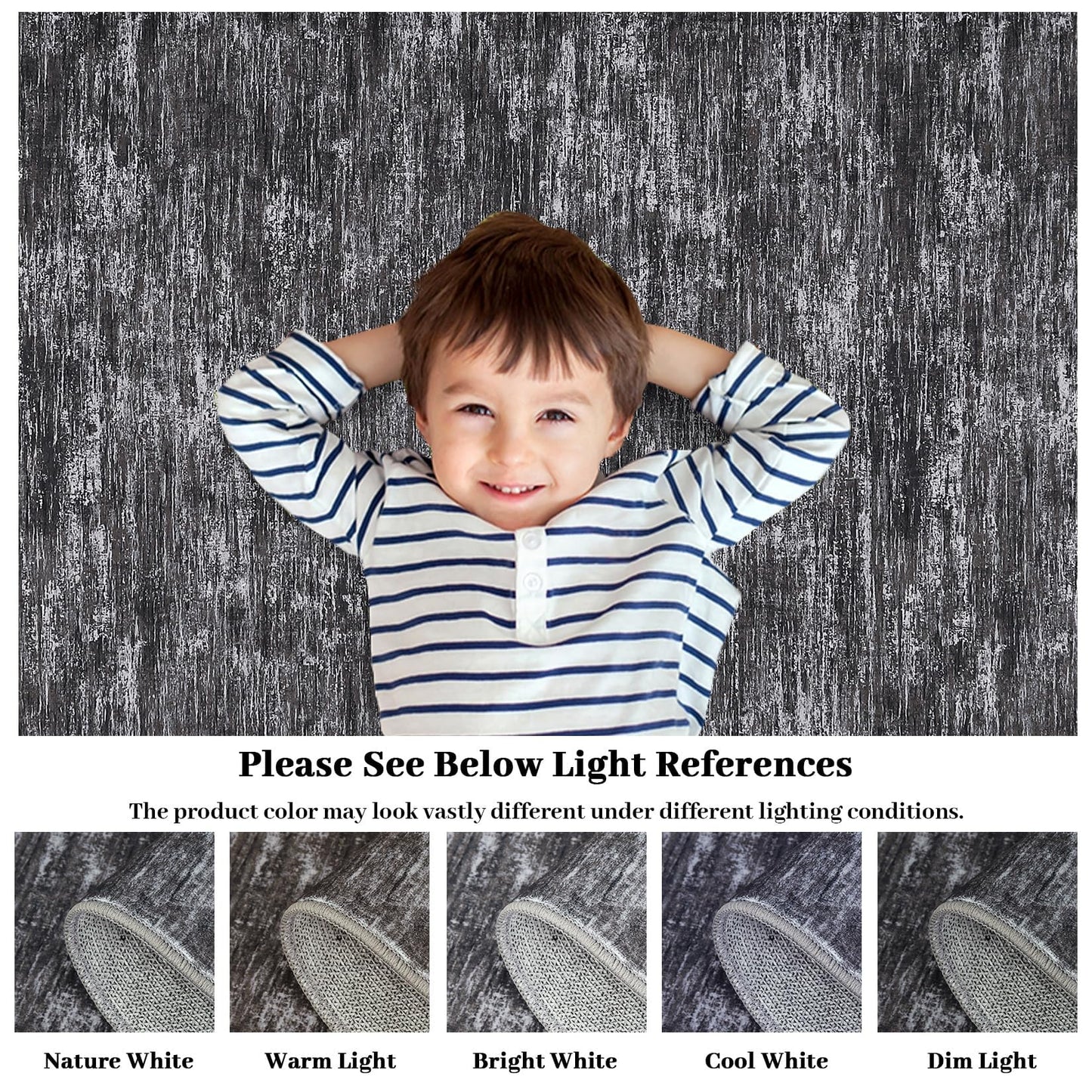 GarveeHome 8x10 Large Living Room Rug Machine Washable Area Rugs for Bedroom, Modern Solid Color Rugs with Rubber Backing, Stain Resistant Low Pile Neutral Mats for Bedroom, Dining Room, Dark Grey