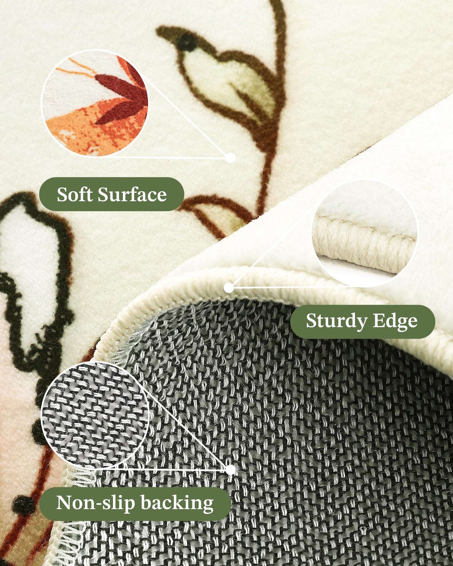 Carvapet 2x8 Runner Rug - Scalloped Edges Floral Botanical Carpet, Creamy Beige Washable Unique Wave Edge Runner, Low Pile Non-Slip Floor Mat for Hallway Kitchen Laundry Room