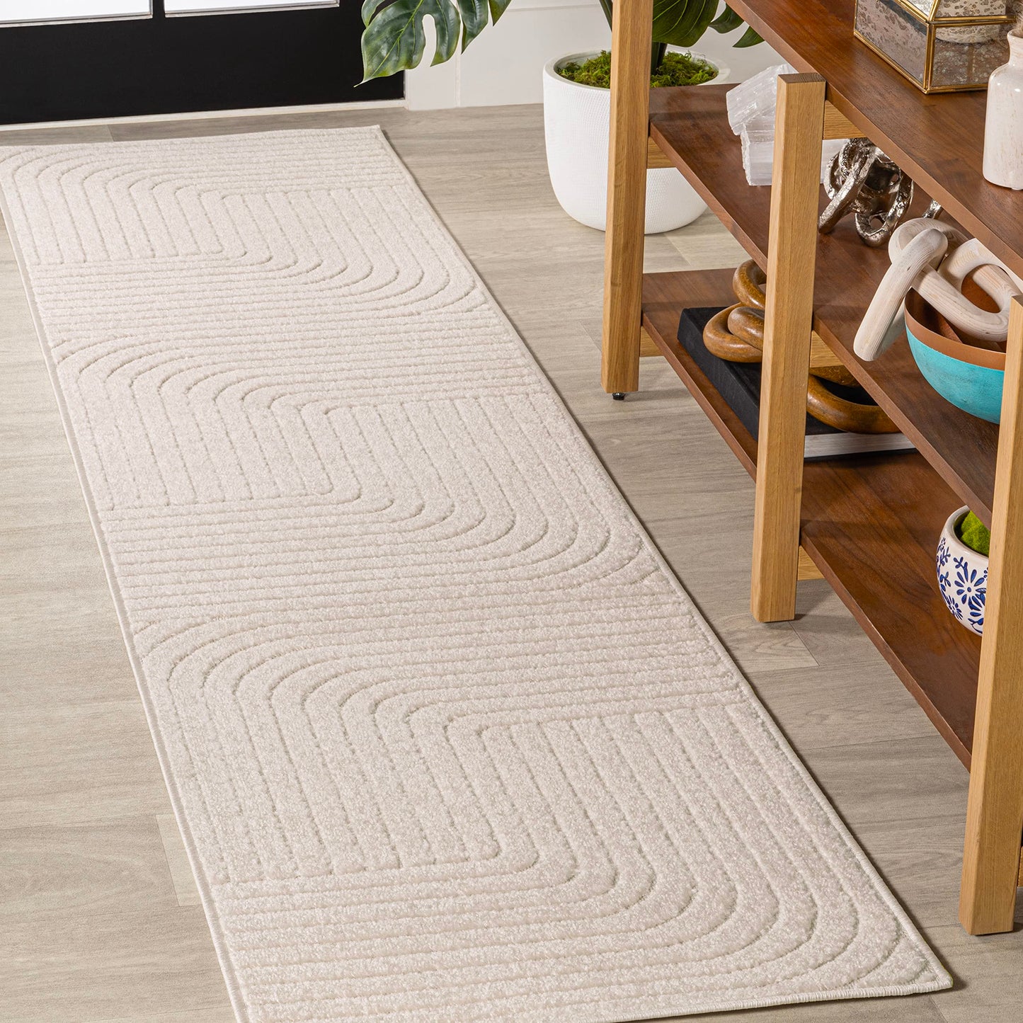 JONATHAN Y Odense High-Low Angle Ivory/Cream Indoor/Outdoor Runner Rug, 2x8, Modern, Contemporary, Geometric, Bohemian, Bedroom, Kitchen, Living Room, Non Shedding (SCN101A-28)
