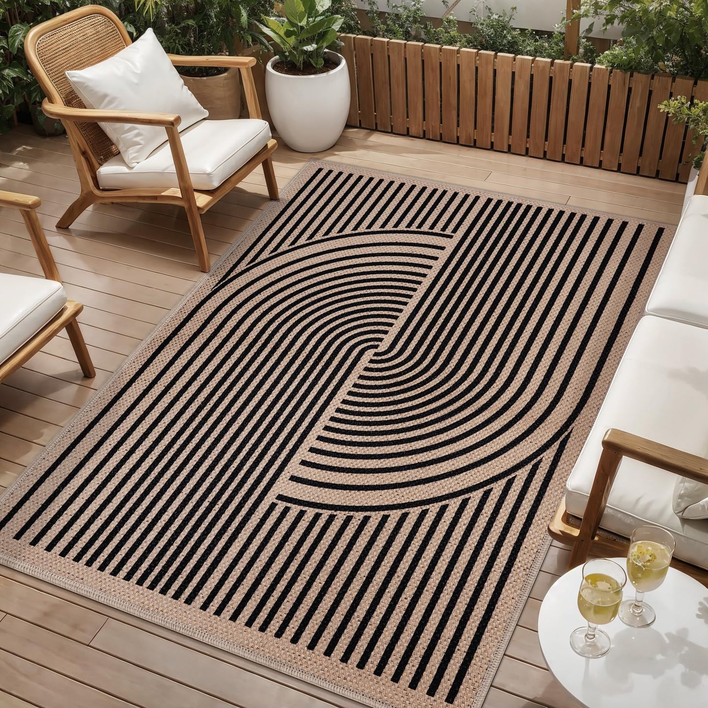 Tangsoo Easy Jute Area Rug 4x6 Washable Rug for Indoor Outdoor Patio,Non-Slip Black Indoor Outdoor Carpet,Boho Farmhouse Throw Mat for Front Porch Kitchen Bedroom Foyer