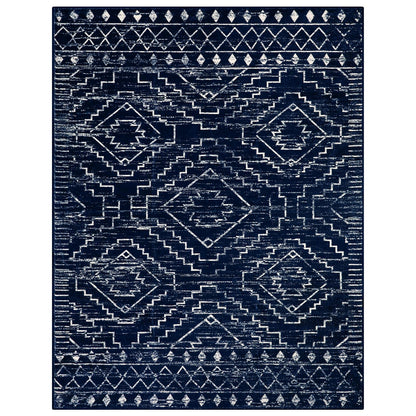 Wonnitar Moroccan 5x7 Blue Rugs for Living Room, Washable Geometric Tribal Bedroom Area Rug, Large Non-Shedding Soft Low Pile Stain Resistant Carpet for Den Kitchen Home Decor (Blue,5'x7')