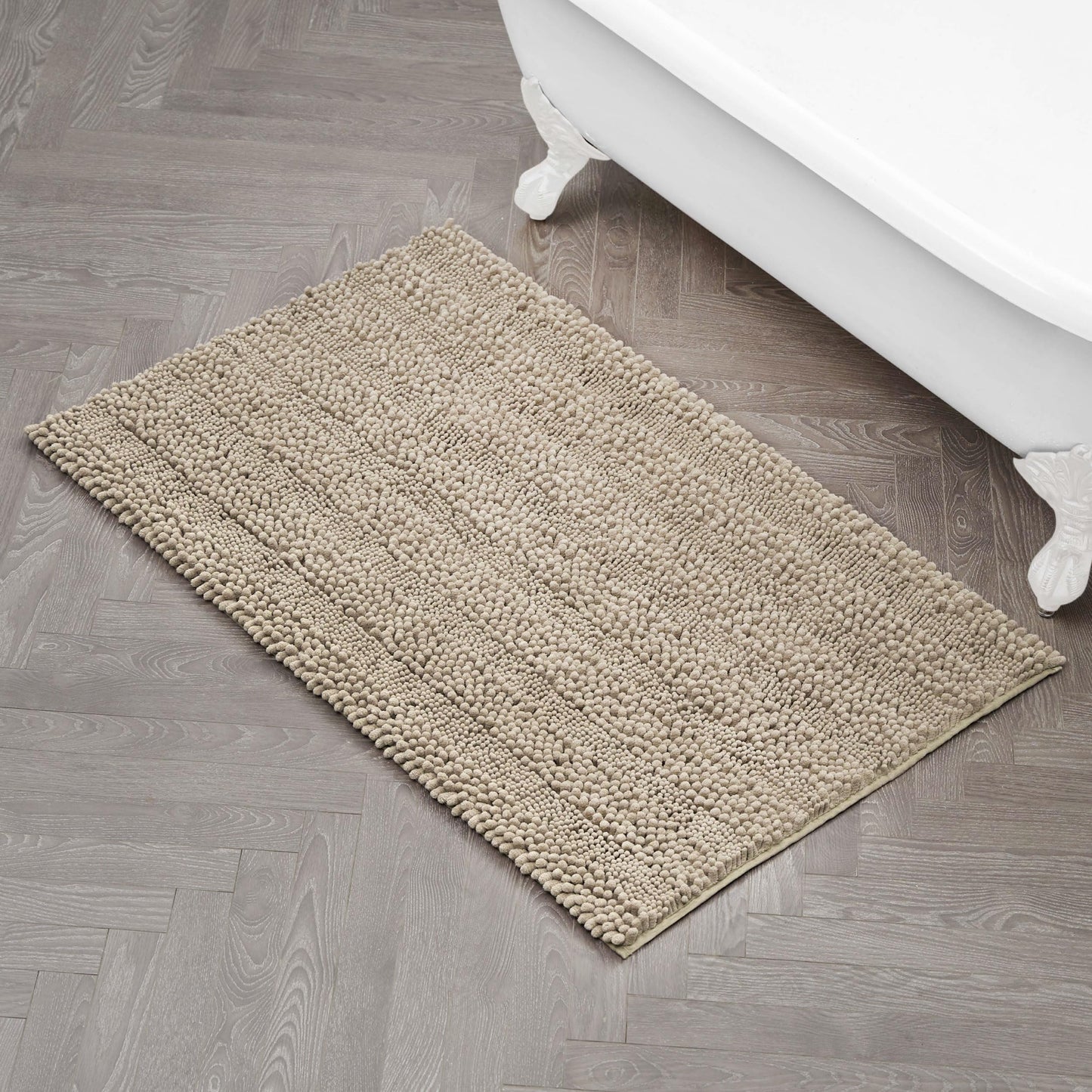 Laura Ashley – Astor Chenille Bath Mat | 100% Polyester | Premium Bathroom Décor | Machine Washable | TPR Backing | Measures 27” x 45” | Linen