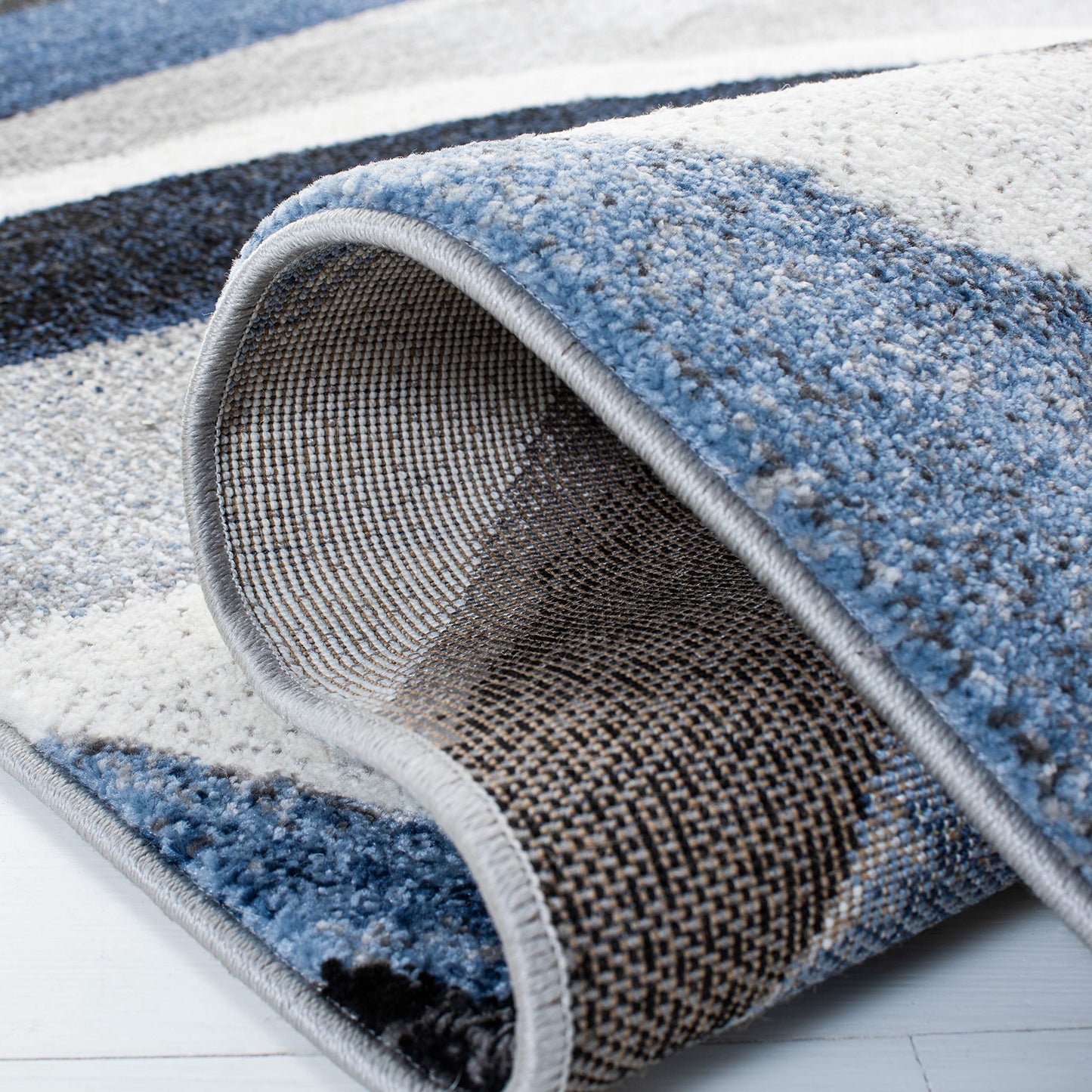 SAFAVIEH Hollywood Collection Area Rug - 8' Square, Grey & Blue, Mid-Century Modern Design, Non-Shedding & Easy Care, Ideal for High Traffic Areas in Living Room, Bedroom (HLW766F)