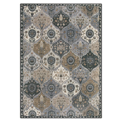 Lahome Moroccan Trellis Washable Area Rug, 5x7 Rugs for Living Room Indoor Non-Slip, Large Oriental Accent Throw Carpet for Bedroom Entryway Bathroom Office Elise, Grey