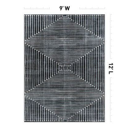 Rugshop Marbella Bohemian Stripes Washable Non Slip Area Rug 9'x12' Black