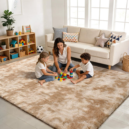 KIXINWA Rug for Bedroom, 4x6 Area Rug for Living Room, Fluffy Carpet for Kids Nursery Dorm Room, Soft Shag Non Slip Floor Rugs, Home Décor Carpet, Machine Washable, Tie-Dyed Camel