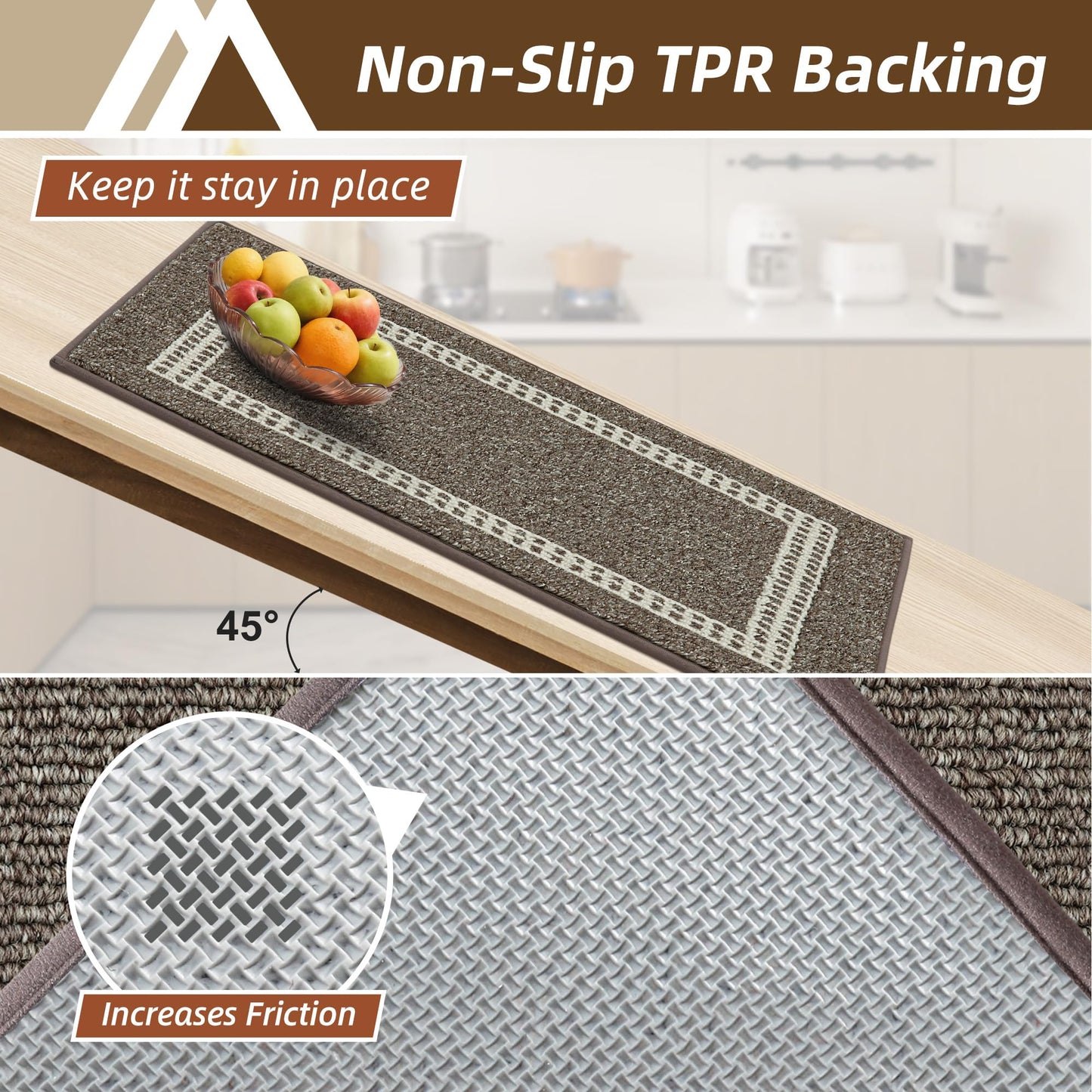COSY HOMEER Kitchen Rugs Non-Slip 20x30/20x48 Inch Thick Polypropylene Standing Mat for Home Machine Washable, Brown