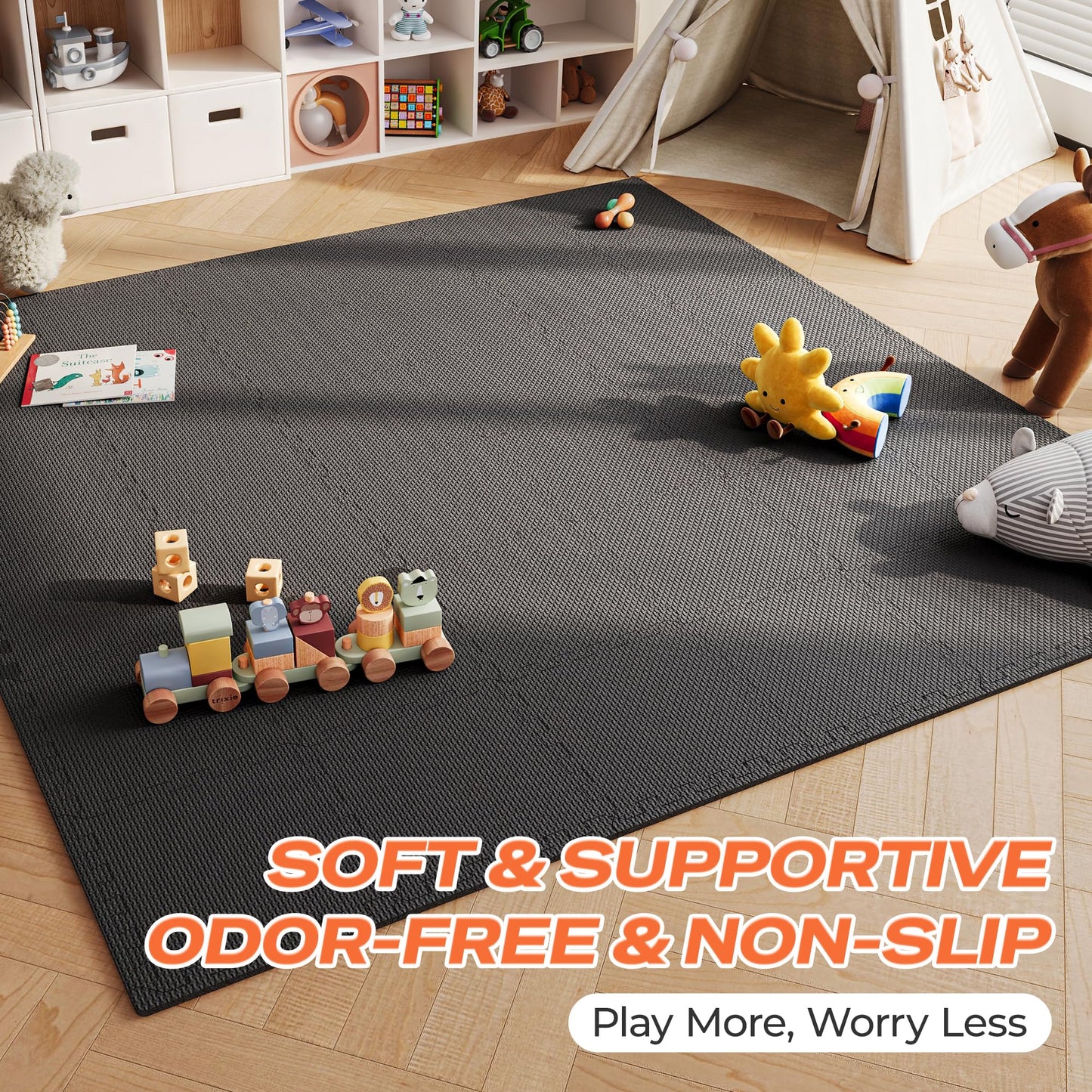 SUPERJARE Gym Floor Mats, EVA Foam Puzzle Exercise Mats, Interlocking Floor Mats, Cushioned Foam Floor Tiles, Gym Flooring Workout Mat for Home Gym, Playroom, Garage, 18 PCS, 12.6"x12.6"x0.4", Black
