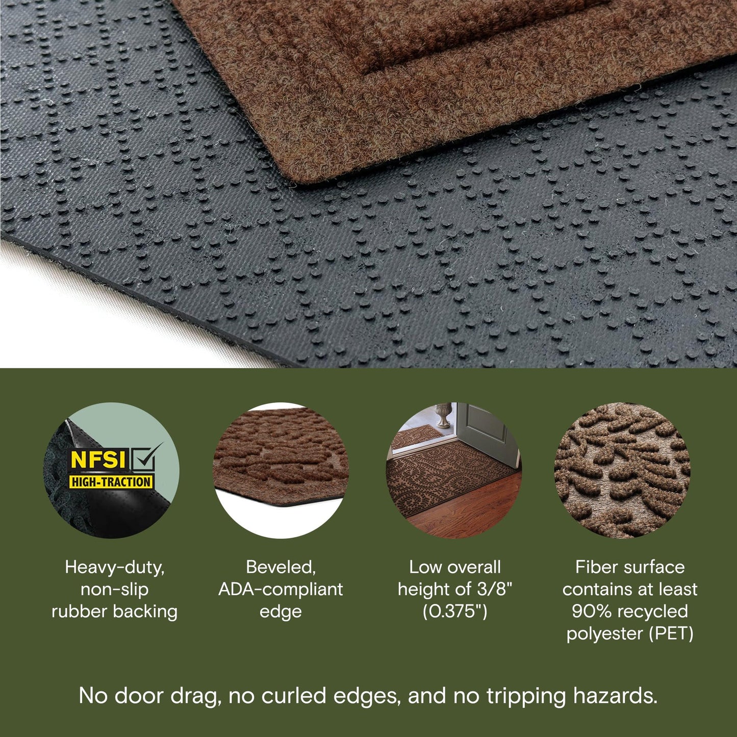 WaterHog Boxwood Front Door Mat Indoor Outdoor Entrance, Absorbent All-Weather Doormat with Non-Slip Rubber Backing, Dirt & Moisture Trapper, Low Profile & Easy Clean, Made in USA, 23"x36" Dark Brown