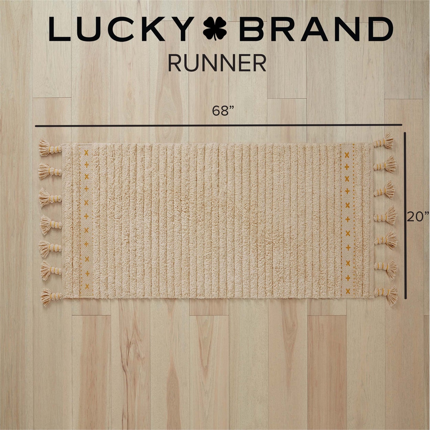 Lucky Brand Overtufted Cotton Fringe Bath Rug with Tassels, 20"x68", Yellow Ochre