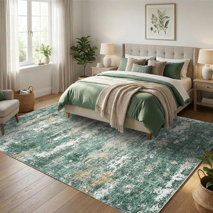 GarveeHome 5x7 Abstract Area Rugs for Living Room Machine Washable Soft Area Rugs for Bedroom Carpet Resistant Non-Slip Rug for Dining Room Farmhouse Nursery Green