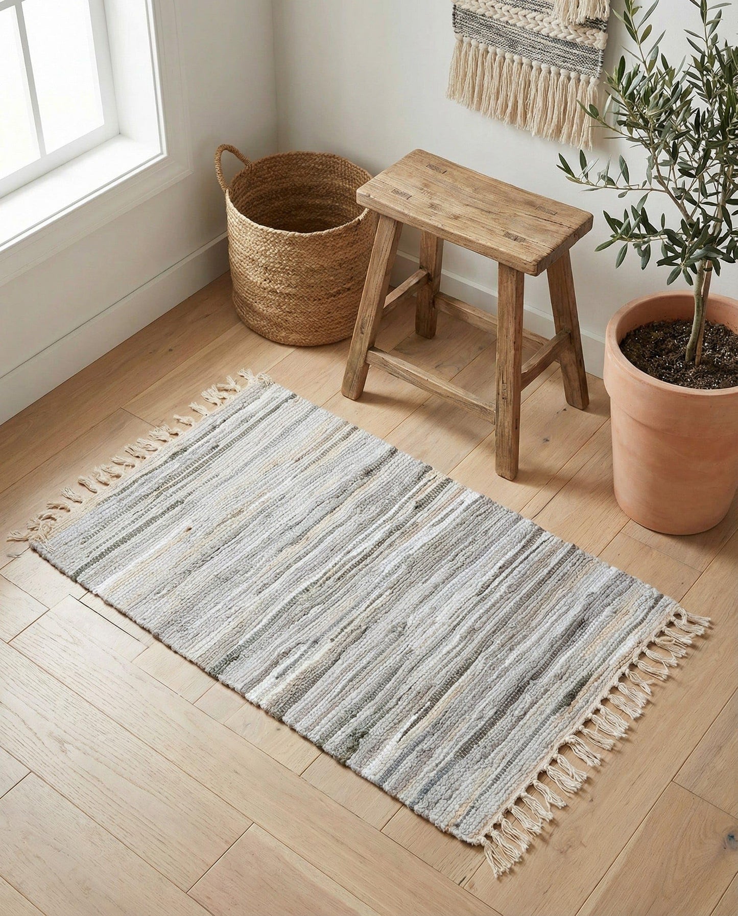 Rugs.com Chindi Cotton Collection Rug – 2' x 3' Gray Flatweave Rug Perfect for Living Rooms, Large Dining Rooms, Open Floorplans