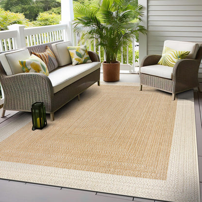 Rugshop Natural Braided Geometric Reversible Weather Resistant Indoor/Outdoor Area Rug, for Patio, Balcony and Living Room, 5' x 7'