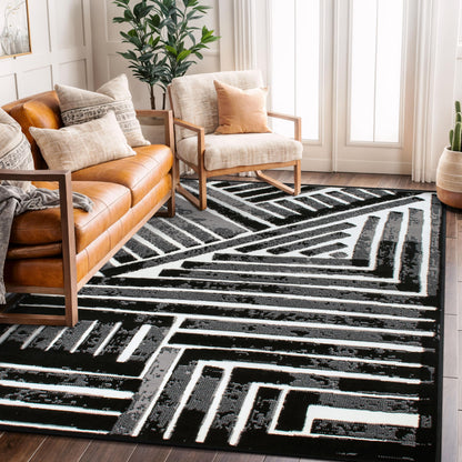 Rugshop Contemporary Stripe Design High Traffic Area Rug for Living Room,Bedroom,Kitchen,Entryway 5' x 7' Black
