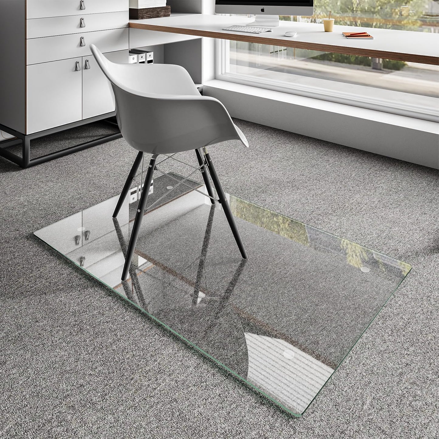 Koonmi Chair Mat for Carpet, Tempered Glass 30"x48" Office Chair Mat, Glass Chair Mats with Rounded and Polished Edges, Ideal for Hardwood Floor, Carpet, Office, Desk, Rolling Chair