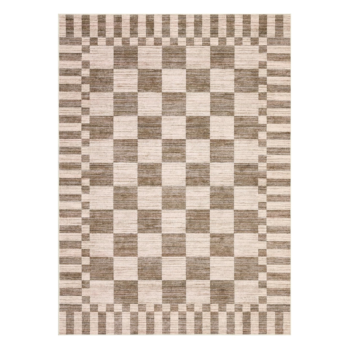 GarveeHome 8×10 Area Rugs for Living Room,Modern Brown Checkered Rug,Geometric Tan Brown Print Non-Slip Washable Farmhouse Checkerboard Rugs for Bedroom Dining Room Office
