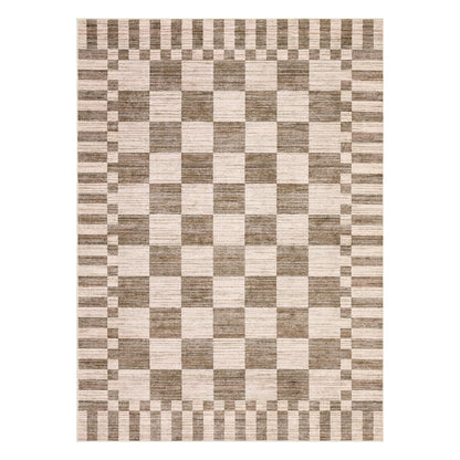GarveeHome 8×10 Area Rugs for Living Room,Modern Brown Checkered Rug,Geometric Tan Brown Print Non-Slip Washable Farmhouse Checkerboard Rugs for Bedroom Dining Room Office
