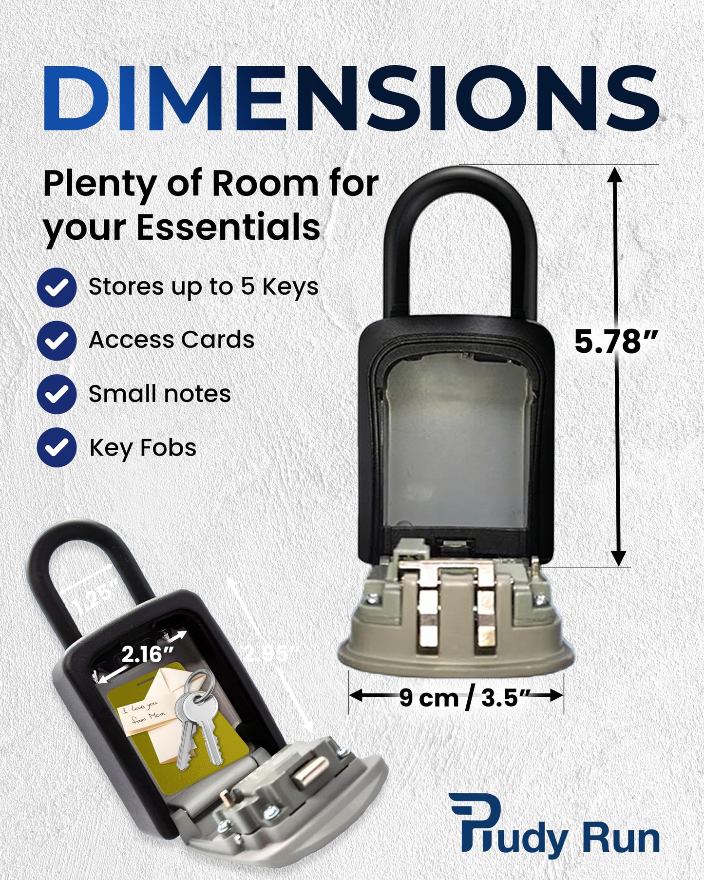 Rudy Run Key Lock Box for Outside – Small Outdoor Lockbox for Keys with Code, 4-Digit Combination Hidden Safe to Hide a Key Outside, Portable Safe Key Storage, 5.78 in, 1 Pack