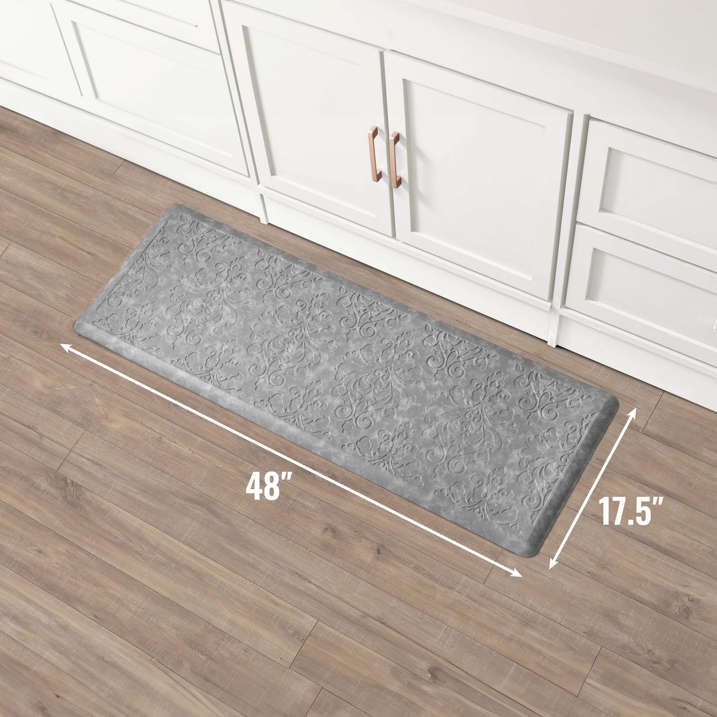 Chef Gear - Anti-Fatigue Gelness Kitchen Mat - Marni Design - Cushioned Comfort Chef Mat - Faux Leather - Cooking & Standing Relief -Skid-Resistant - Measures 17.5"x48" - Grey