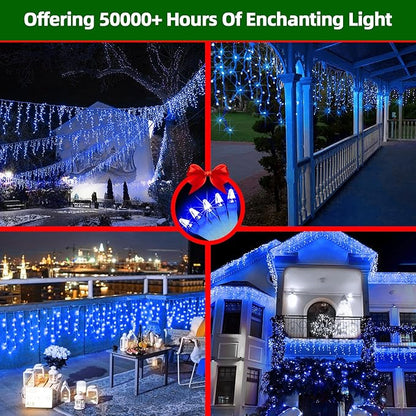 792 LED Christmas Lights with 176 Drops,82ft 8 Modes Fairy Hanging String Lights with Timer Waterproof, Plug-in Christmas String Lights for Holiday Wedding Party Christmas Decorations(Blue)