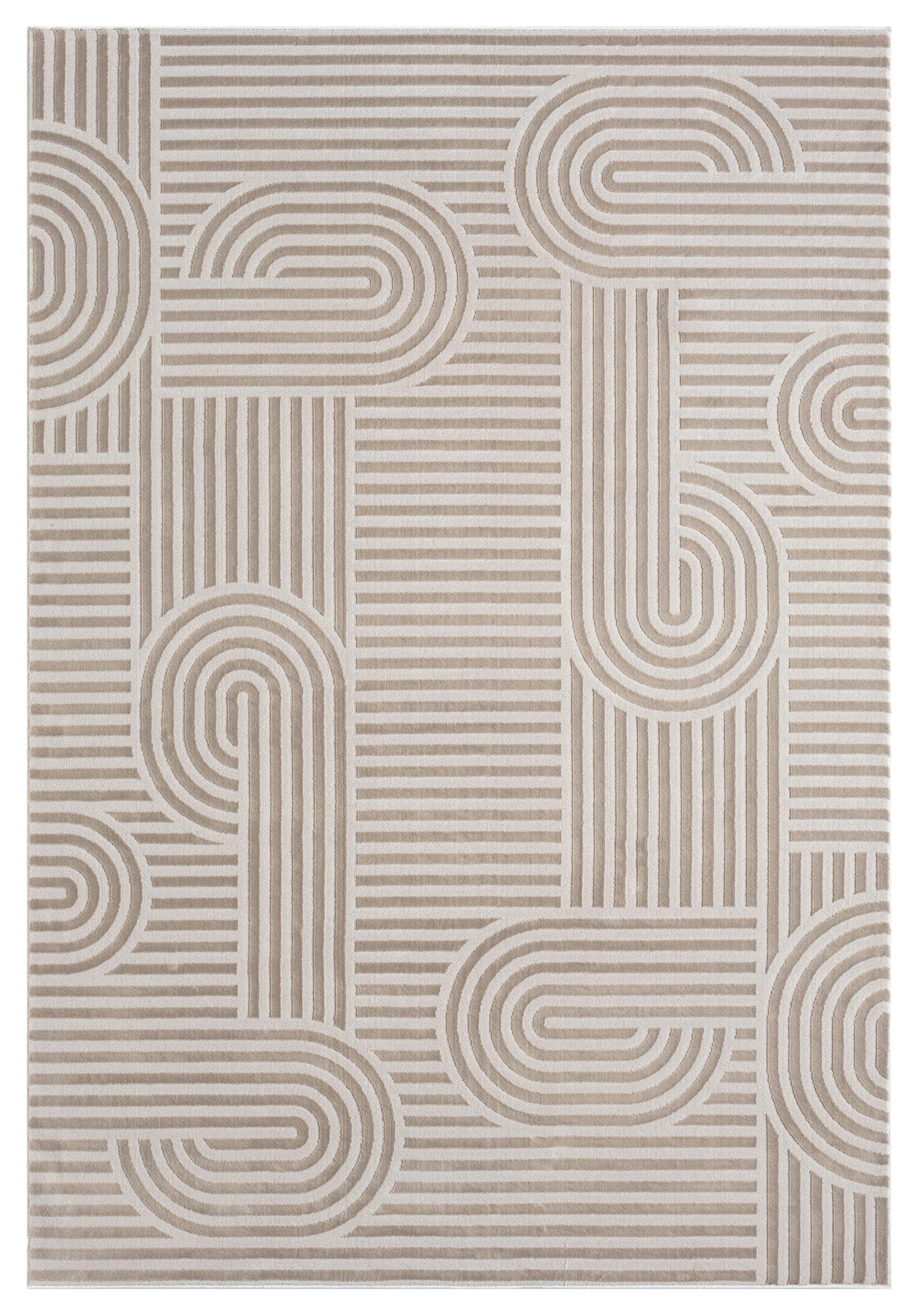 RUGGERRUGS Annabel Modern Geometric Area Rug for Living Room, 5x7 Contemporary Arched Linear Beige Neutral Rug, Stain Resistant Non-Shedding Carpet for Bedroom, Dining Room or Kitchen (5' x 7', Beige)