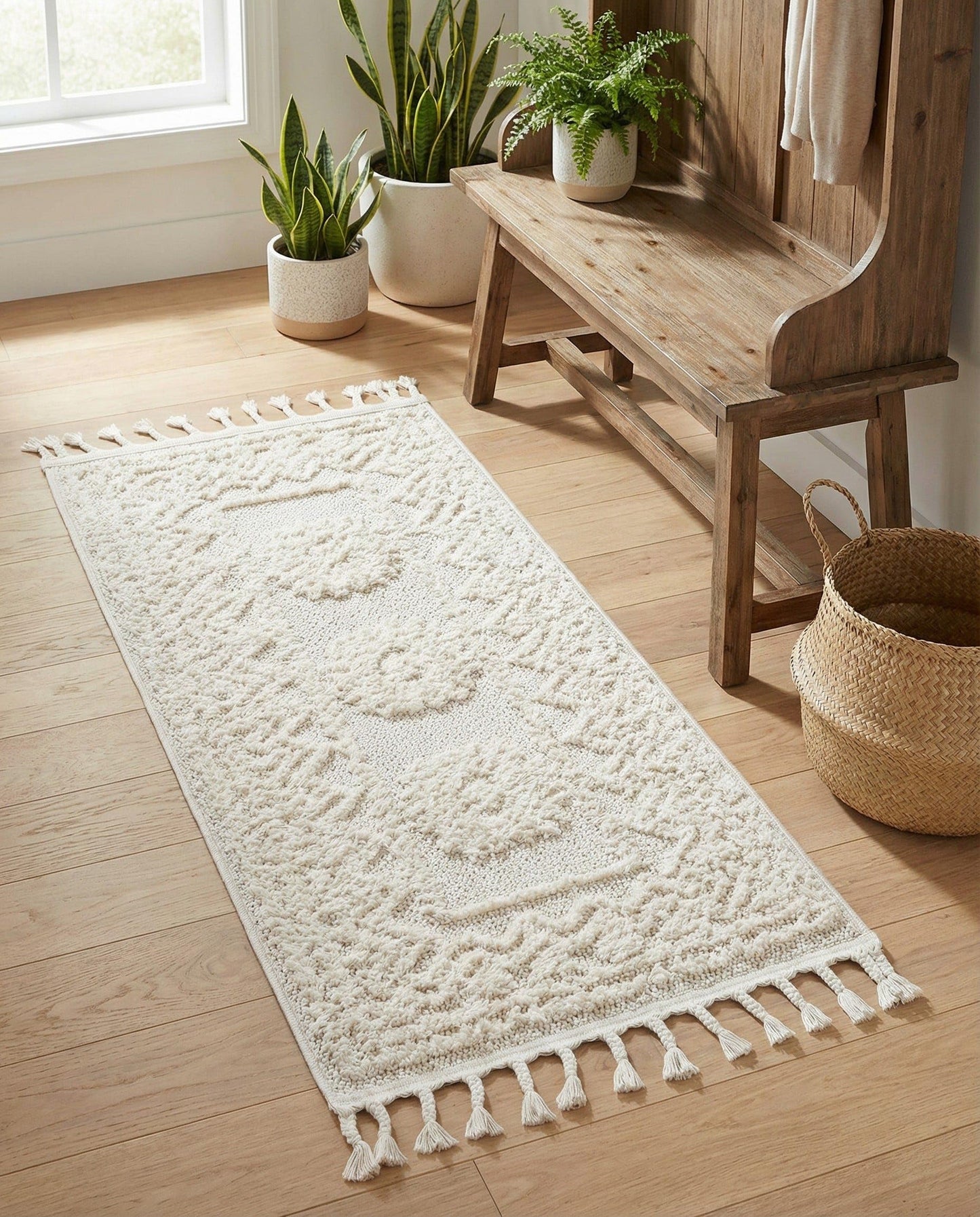 Rugs.com Boho Collection Rug – 4 Ft Runner Ivory Medium-Pile Rug Perfect for Hallways, Entryways