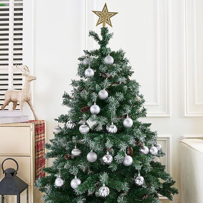 JOIEDOMI 24 Pcs Silver Christmas Balls Ornaments, 2.36" Christmas Tree Ornaments Set, Shatterproof Xmas Balls Hanging Decorations for Tree Wreath Garland Holiday Wedding Indoor Party Decor
