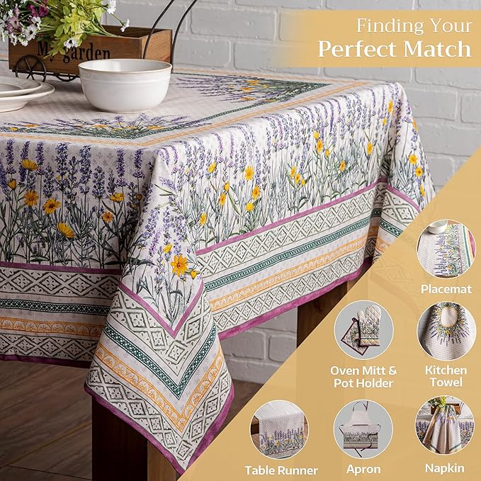 Maison d' Hermine Table Cloth Square Table 100% Cotton 54 x 54 Inches Tablecloth Reusable Decorative for Dining Room, Farmhouse, Home, Party, Festive & Wedding Spring Summer - Fanny Lavender