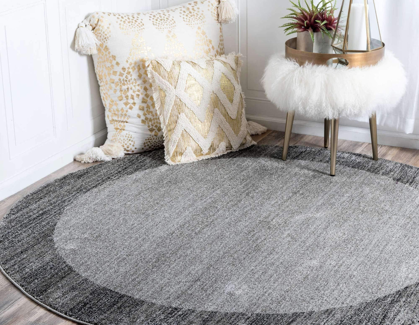 Unique Loom Del Mar Collection Area Rug - Abigail (6' 1" Round, Light Gray/ Black)