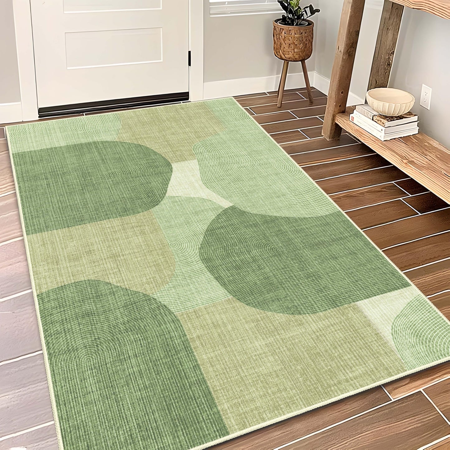 Castage Modern Rug 3x5 Washable Area Rugs for Bedroom Living Room Entryway Bedside,Small Boho Abstract Geometric Non Slip Carpet,Green