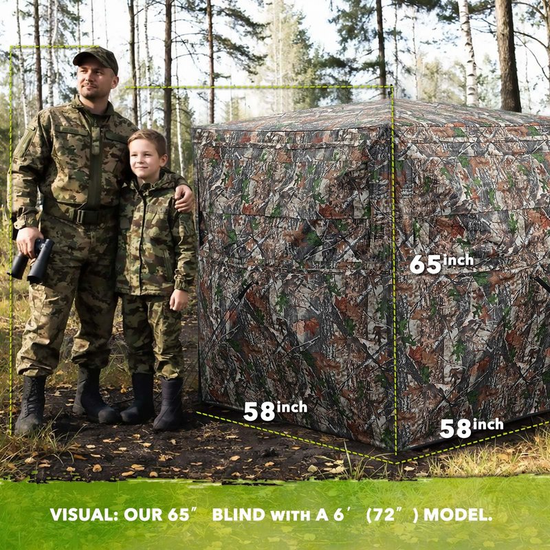 Hunting Blind 360 See Through Ground Blind for Turkey & Deer Hunting, 2-3 Person Pop Up Camouflage Tent