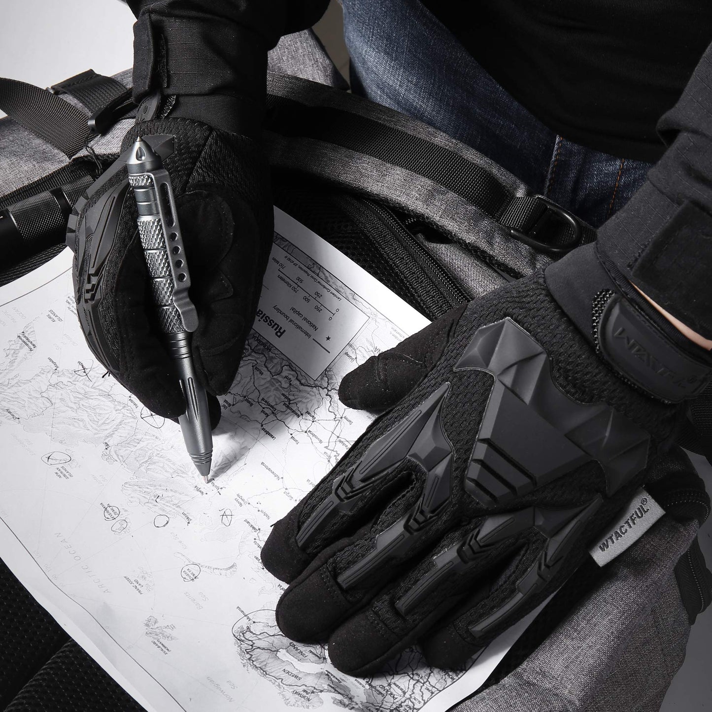 WTACTFUL Rubber Guard Tactical Gloves for Men Full Finger Protection Airsoft Paintball Hunting Hiking Bicycle Cycling Motorbike Motorcycle Black L