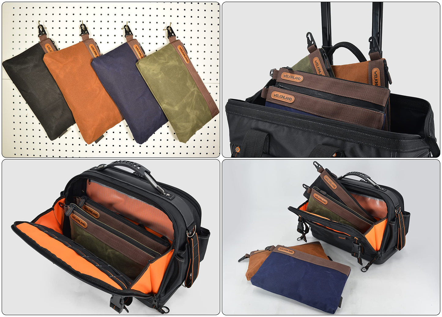 WELKINLAND Heavy-Duty Canvas Tool Pouch - 4PCS, 12" Waxed Canvas Zipper Tool Pouch