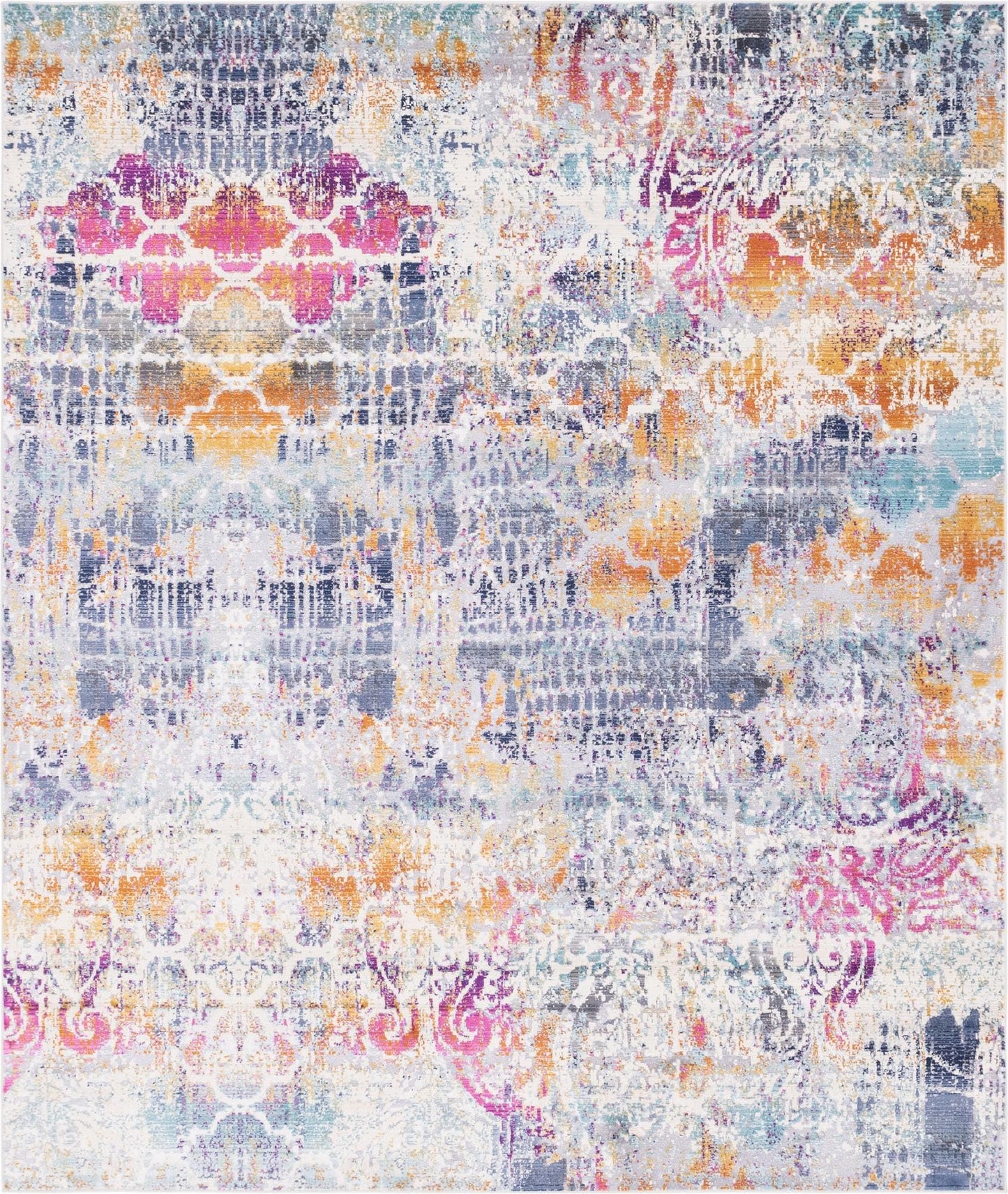 Rugs.com - Malibu Rug – 8' x 9' 10 Multi Stain-Resistant Area Rug – Retro Distressed Design for Living Rooms, Bedrooms, and Home Offices