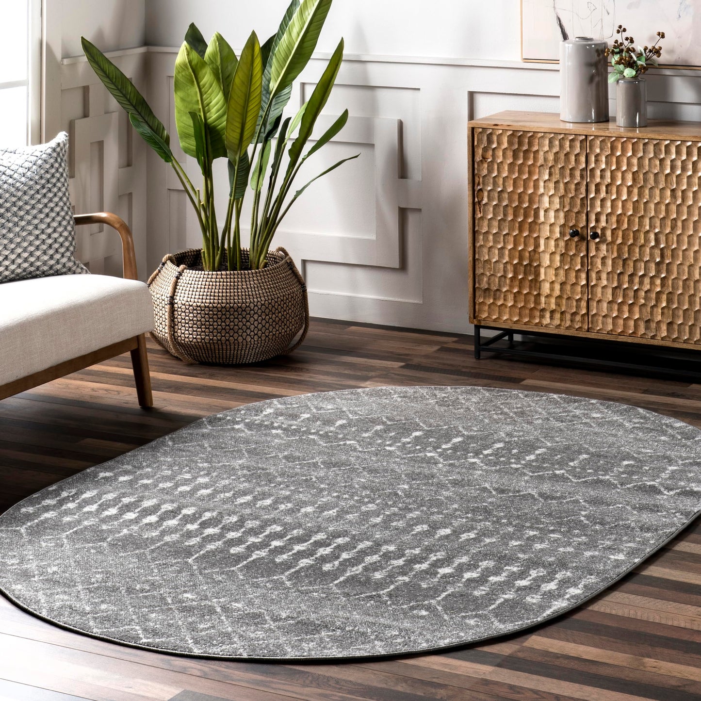 nuLOOM Oval 3x5 Moroccan Blythe Area Rug, Dark Grey, Faded Bohemian Design, Stain Resistant, For Bedroom, Dining Room, Living Room, Hallway, Office, Kitchen, Entryway