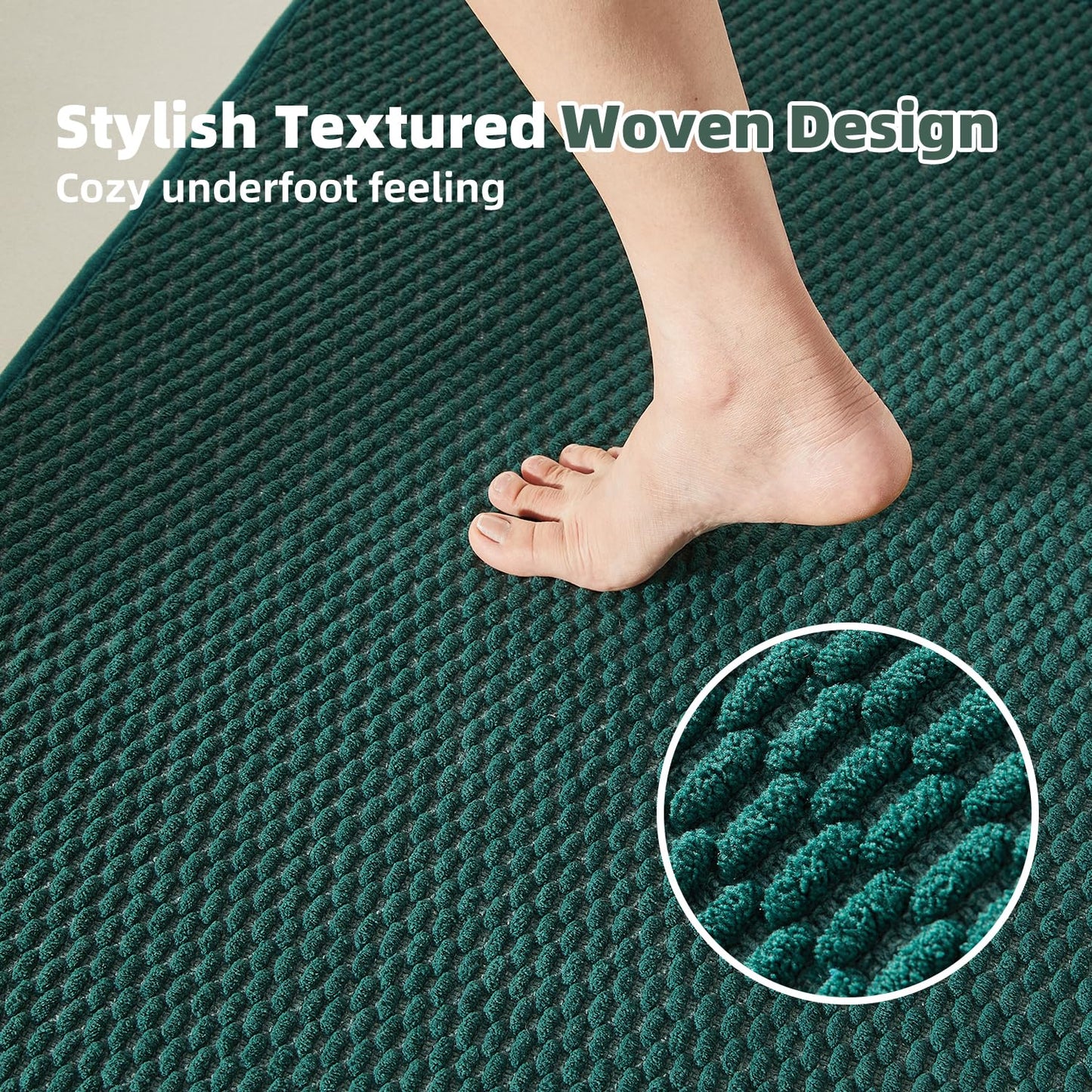 TYUU Bathroom Rugs Non Slip Washable, Super Absorbent Thin Bath Mat Small Quick Dry Low Pile Bathroom Rug, Dark Green 16"x24"