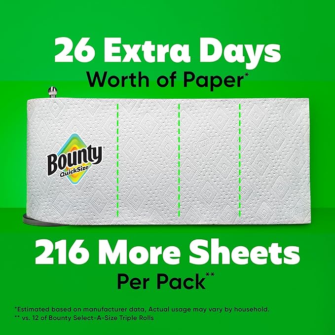 Bounty Quick-Size Paper Towels, 12 Family Triple = 40 Regular Rolls