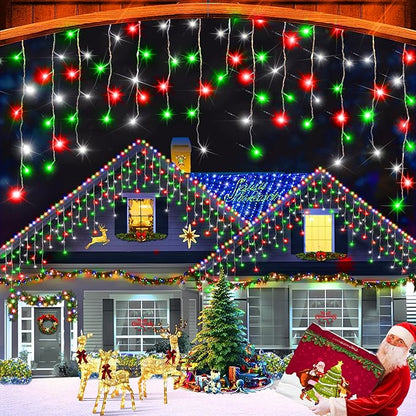 XURISEN 132ft Christmas Lights Decorations Outdoor, 1280 LED 8 Modes Fairy Lights with 240 Drops,Plug in Waterproof Timer Memory Function for Christmas Holiday Wedding Party Decorations