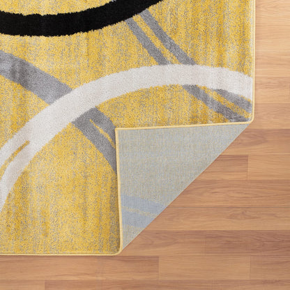 Rugshop Wavy Circles Design Area Rug, Carpet with Jute Backing for Living Room, Bedroom, or Dining Room, Yellow, 5'3" x 7'3"