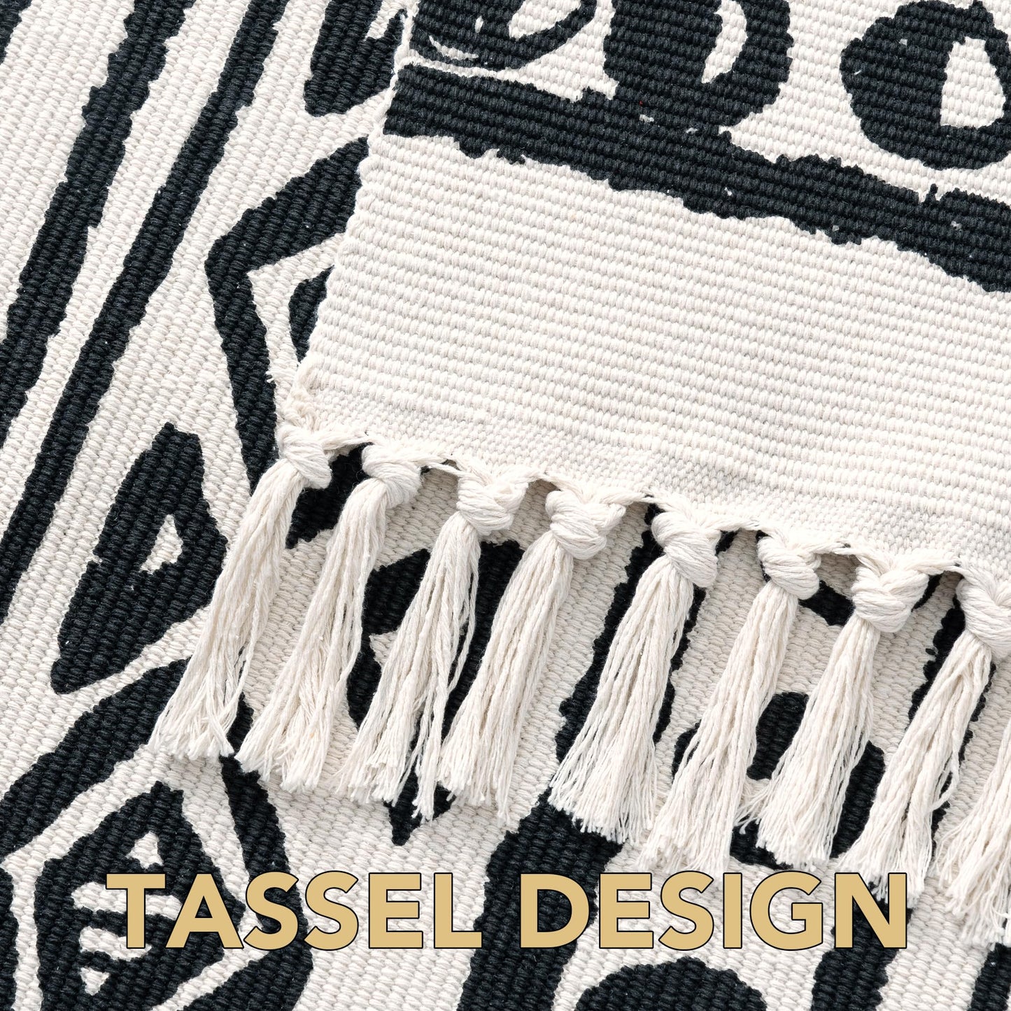 H.VERSAILTEX Handwoven 2x5 ft Boho Runner Rug with Tassels - Low Pile Easy Clean Washable Entryway Rug, Non-Slip Kitchen Runner for Hallway, Laundry Room, Corridor - Floor Mat(1 Pack,Black/White)