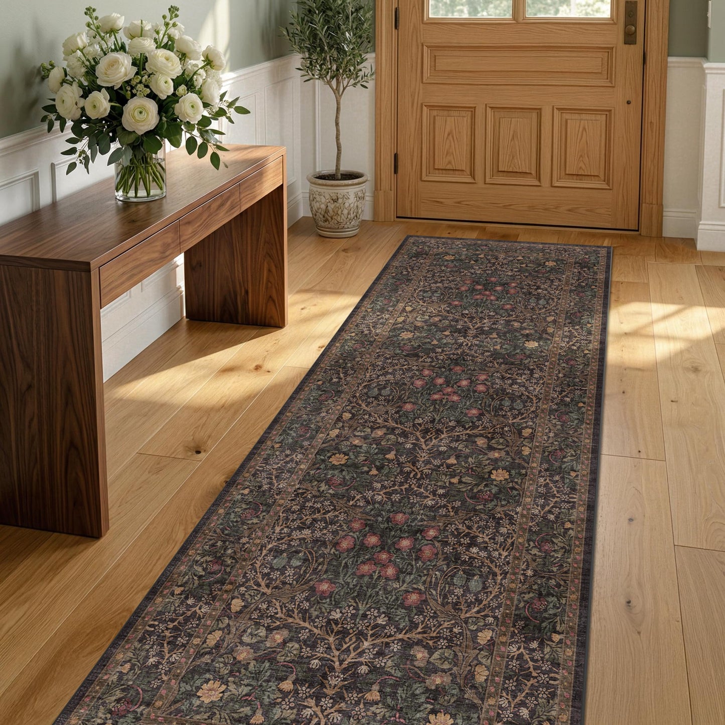 Dark Brown Washable 2x6 Runner Rugs for Entryway, Kitchen, Hallway, Bedroom Bedside, Laundry Room, Bathroom Rug, Pet & Kids Friendly Vintage Non Slip Low Pile Stain Resistant Long 24 x 72 Floor Carpet