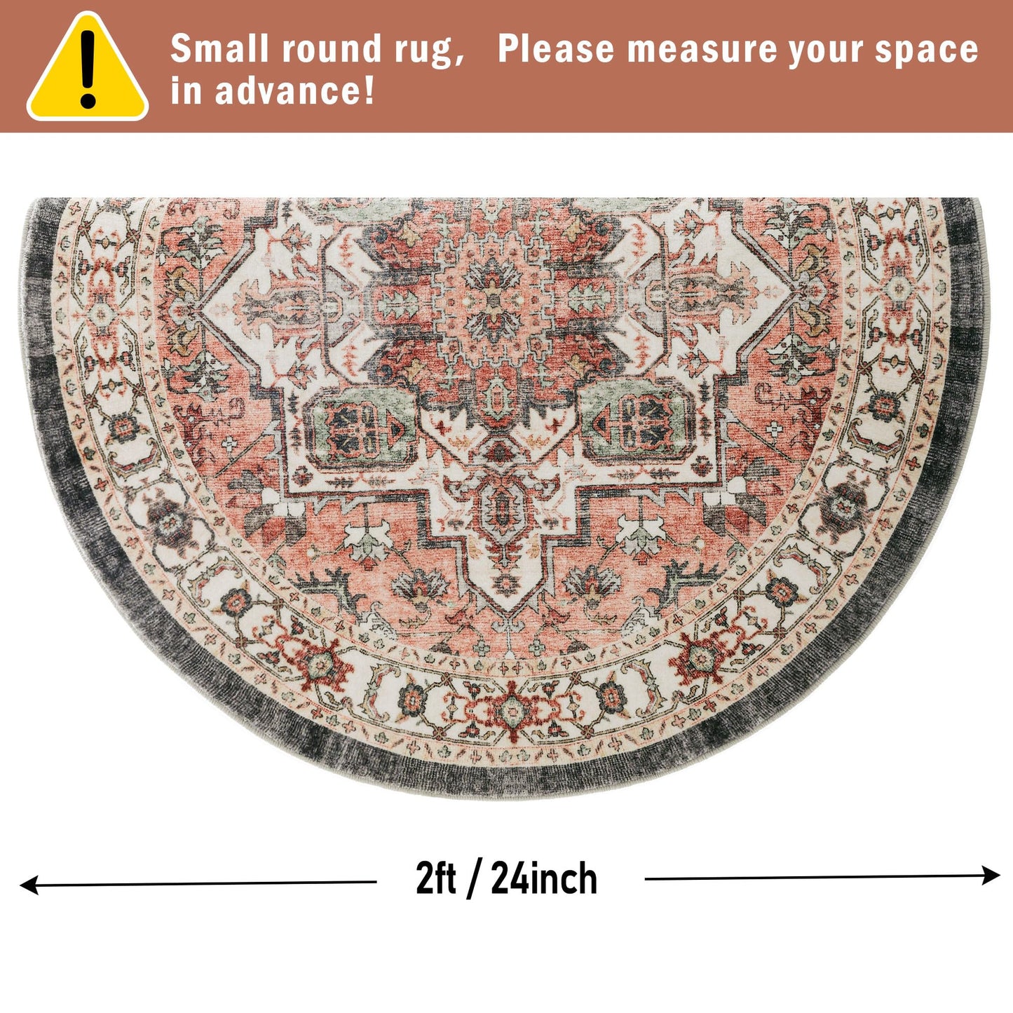 Carvapet 24 inch/61 cm Vintage Round Small Rugs Non-Slip Washable Circle Rug with Rubber Backing Foldable Low Pile Design for Living Room Bedroom, 2 ft Dark Pink Rug