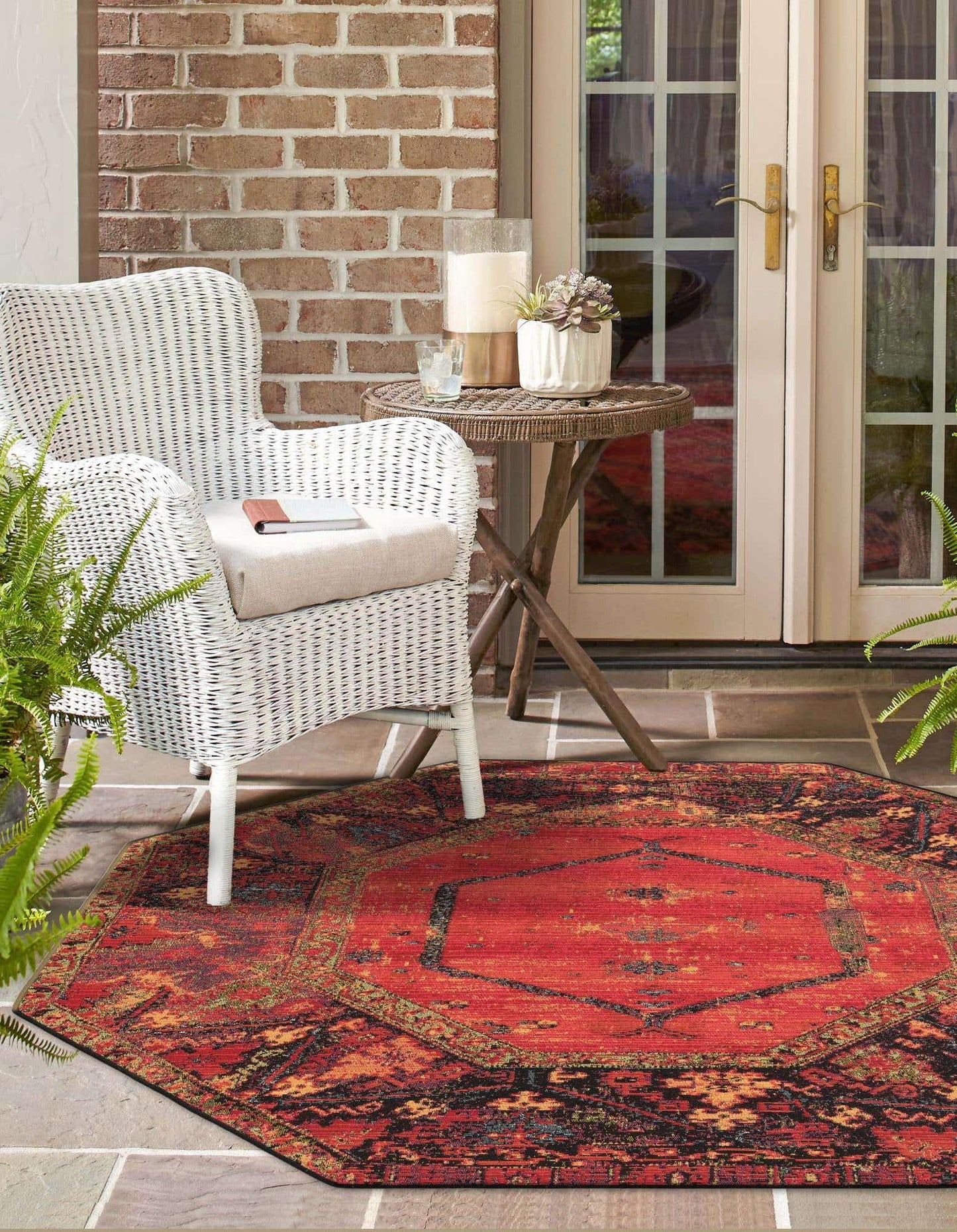 Unique Loom Outdoor Tribal Collection Area Rug - Quepos (4' 1" Octagon Multi/Black)