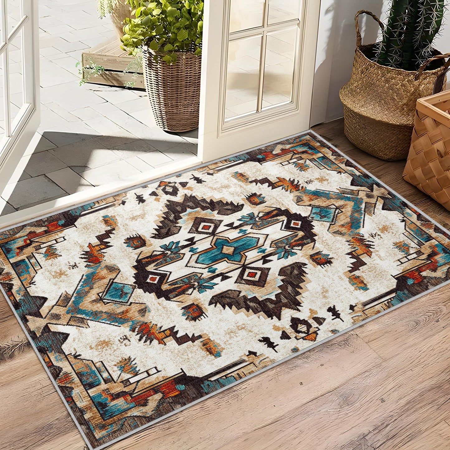 Aquailis Aztec Rugs for Living Room - 8x10 Rug, Native American Rug for Living Room, Tribal Geometric Washable Rugs for Bedroom, Boho Southwestern Area Rug, Western Ethnic Carpet, Aztec Gifts