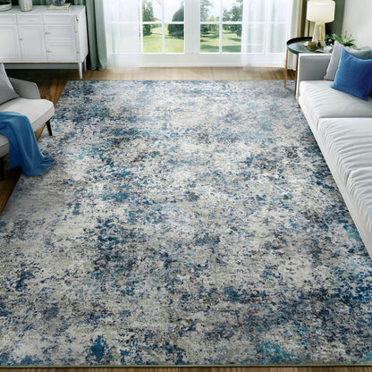 AUKOW Washable Area Rug for Living Room: 6x9 Modern Abstract Neutral Soft Rug for Bedroom Dining Room No Slip Low Pile Carpet for Nursery Home Office - Grey/Blue
